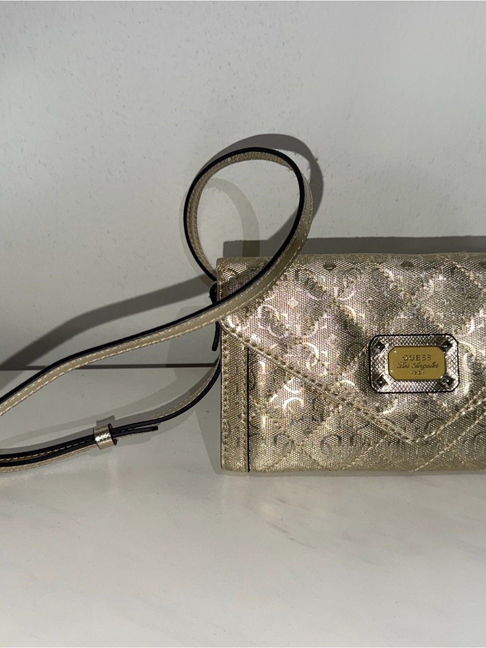 Guess Gold Metallic Crossbody Wallet